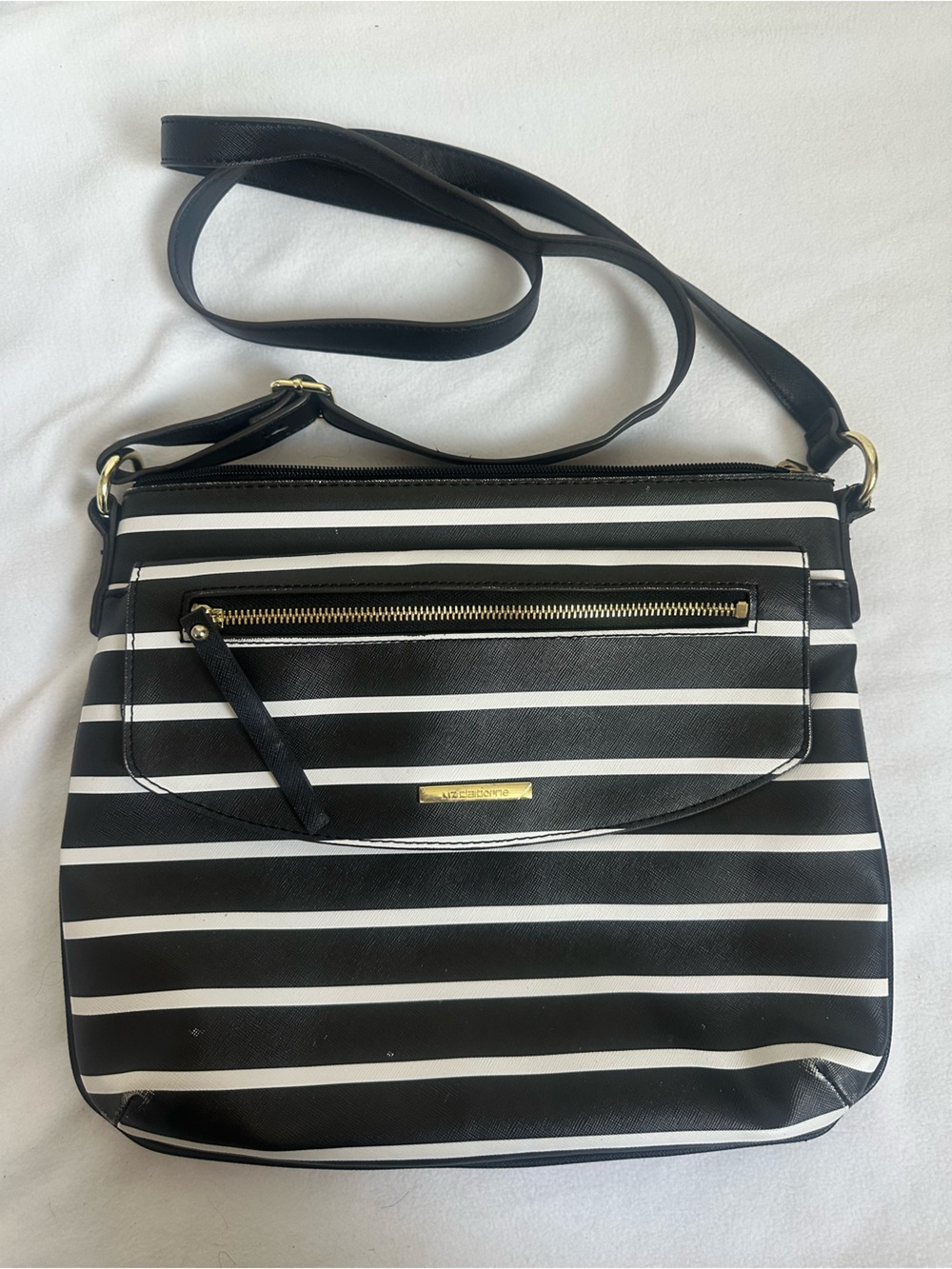 Liz Claiborne Black and White Striped Crossbody Bag
